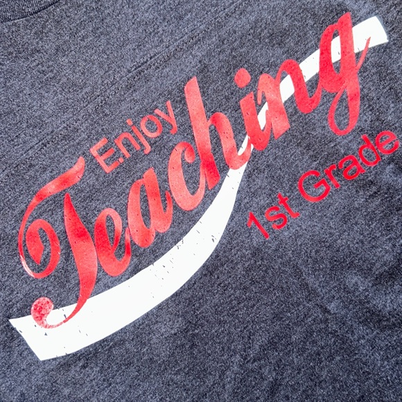Lot of 2🍎FIRST GRADE TEACHER Tees🍏 Dark Gray Coke Logo & Turquoise Keep Calm - Picture 2 of 8
